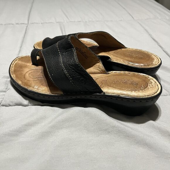 Born Black Leather Minimalist Wedge Sandals Toe Ring Loop Womens Size 10 - Picture 5 of 11